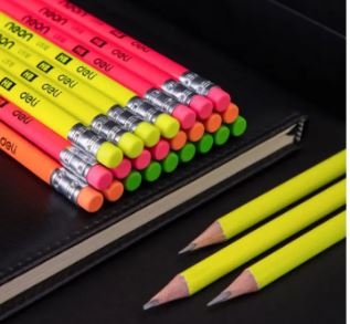 Deli Neon HB Lead Pencil With Erasers Graphite Pencil Pack Of 12Pcs