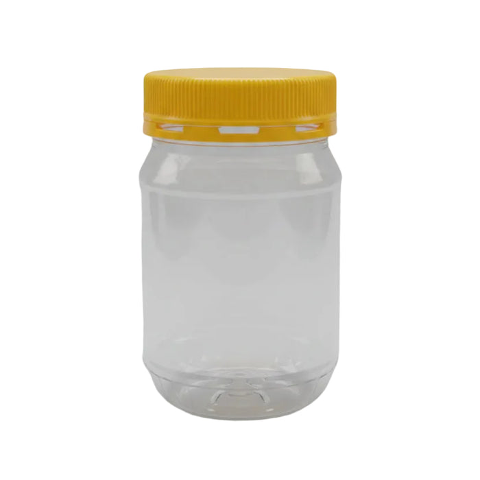 Round Clear Plastic Storage Jar with Yellow Lid 500g