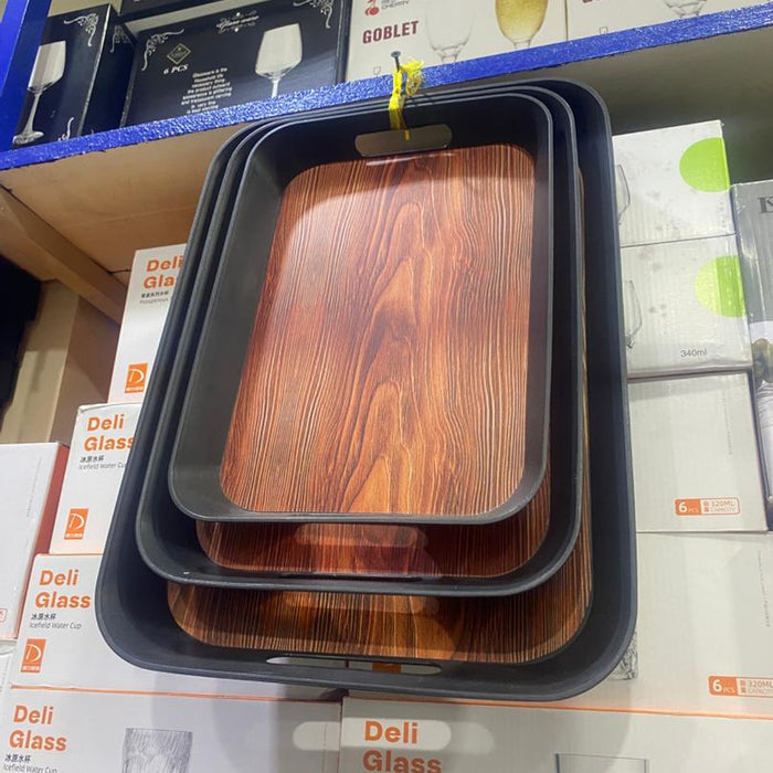 3-Piece Nested Faux-Wood Serving Tray Set