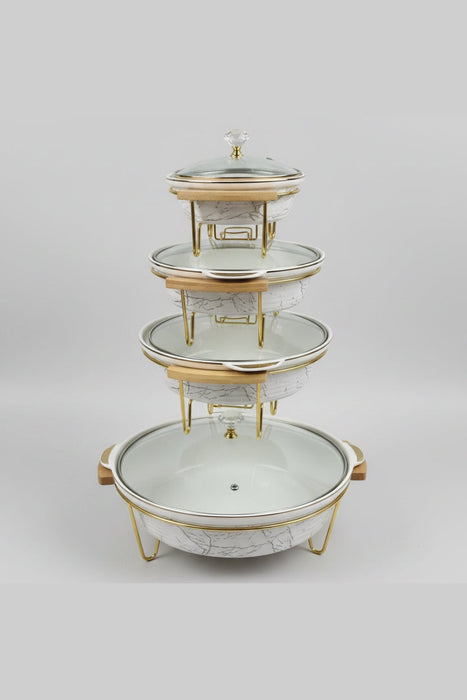 White Marble Ceramic Chafing Dish Set with Gold Accents/5pieces