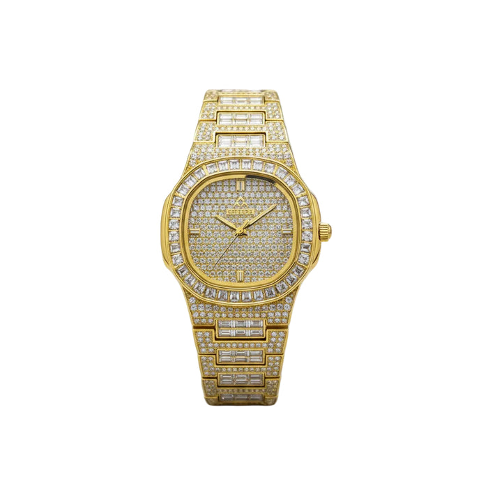 Q&Q Iced-Out Gold Tone Wristwatch