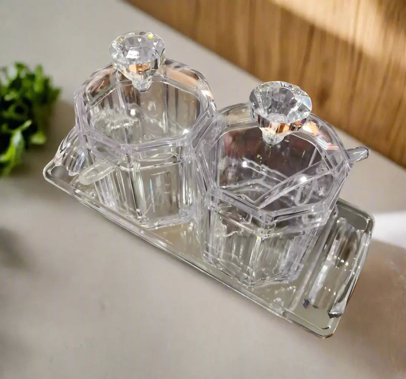 2-Piece Acrylic Spice Jar Set with Tray and Spoons Murukali.com