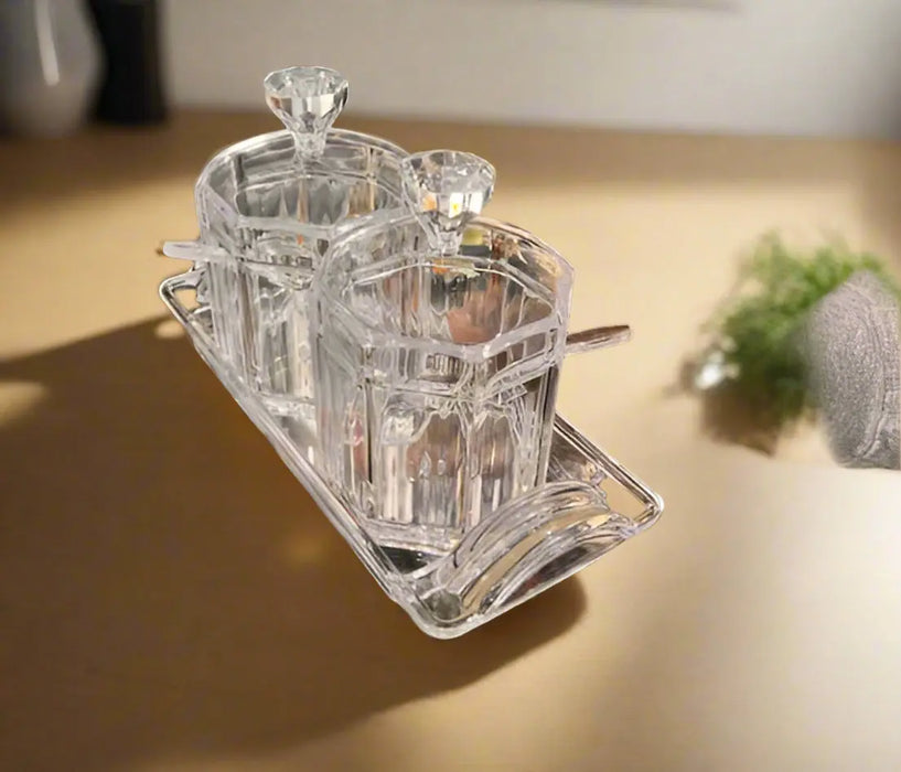 2-Piece Acrylic Spice Jar Set with Tray and Spoons Murukali.com