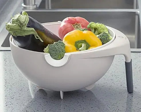 2-in-1 Rotating Drain Basket or Double-Layer Colander Bowl Set Murukali.com