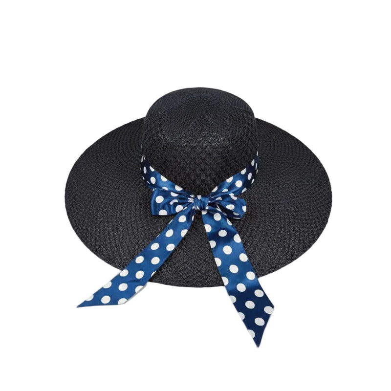 Women's Wide-Brim Straw Sun Hat - Navy Blue