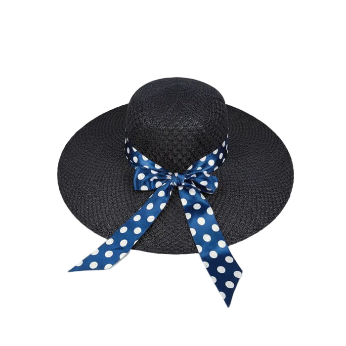 Women's Wide-Brim Straw Sun Hat - Navy Blue