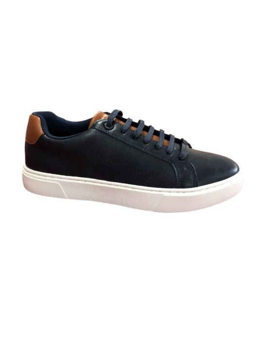 Black Faux Leather Casual Trainers-Sneakers