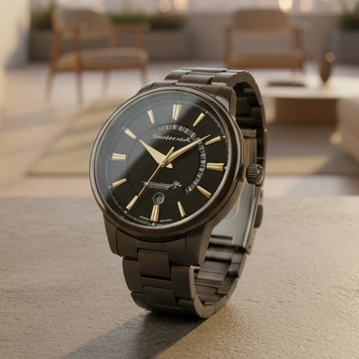 Sandoz Classic All-Black & Gold Men's Dress Watch