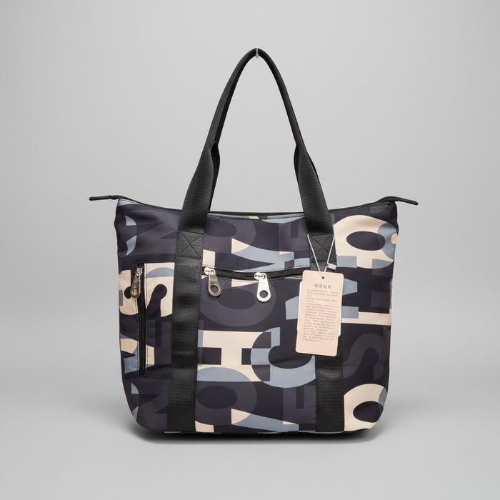 Abstract Typographic Print Nylon Tote Bag