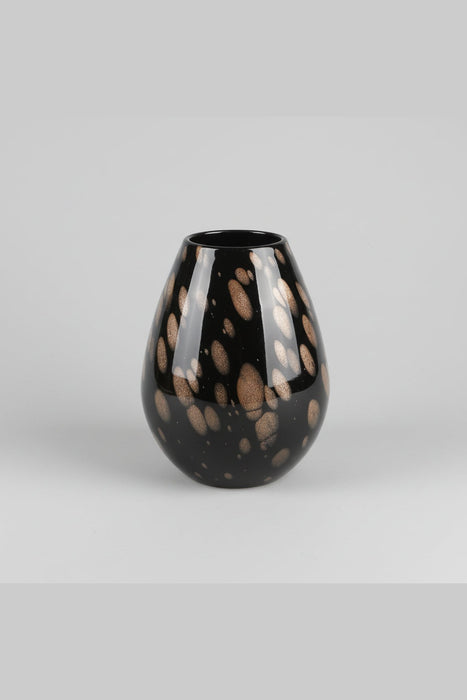 Black Speckled Bulbous Glass Vase