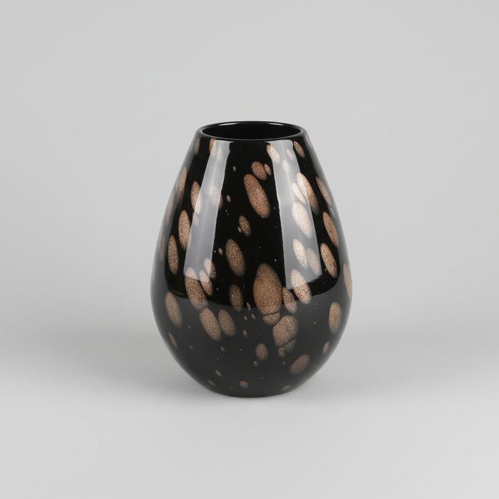 Black Speckled Bulbous Glass Vase
