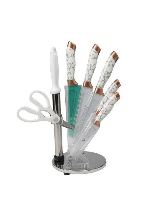 White Marble and Rose Gold 5-Piece Acrylic Knife Block Set