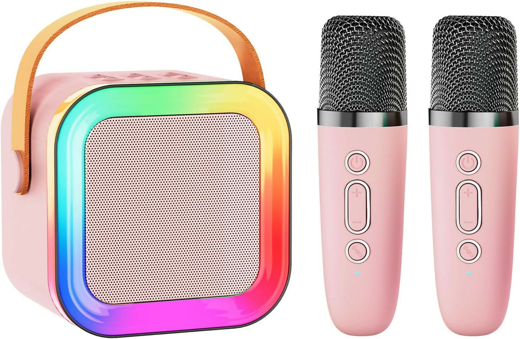 Mini Karaoke Machine Speaker for Kids Adults,Portable Bluetooth with 2 Wireless Microphones