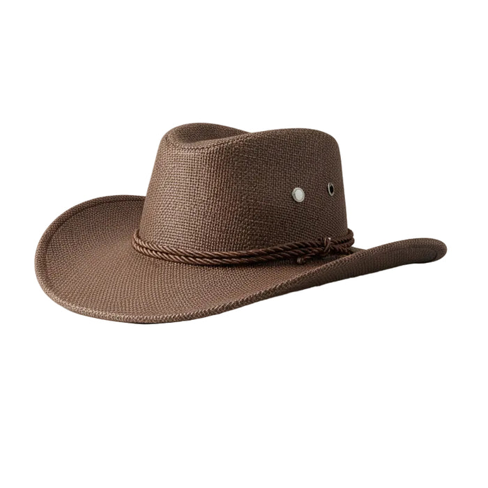 Unisex Wide-Brim Straw Cowboy Hat - Brown