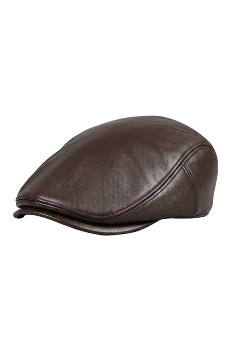 Men's Faux Leather Flat Cap Beret - Dark Brown
