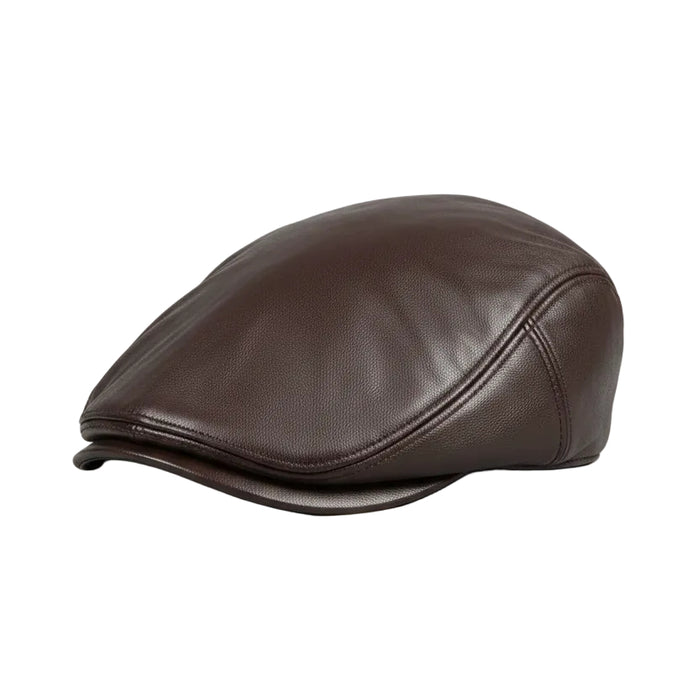 Men's Faux Leather Flat Cap Beret - Dark Brown
