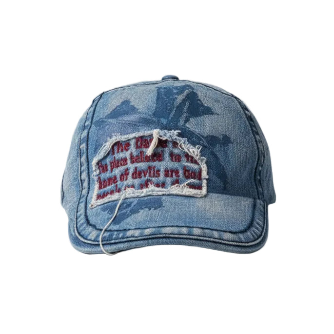 Distressed Denim Flatcap mit Grafik-Patch