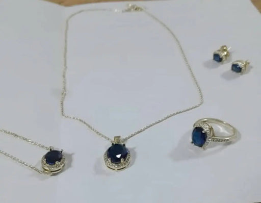 4-piece jewelry set features a striking dark blue stone Murukali.com