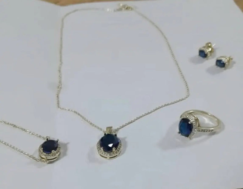 4-piece jewelry set features a striking dark blue stone Murukali.com