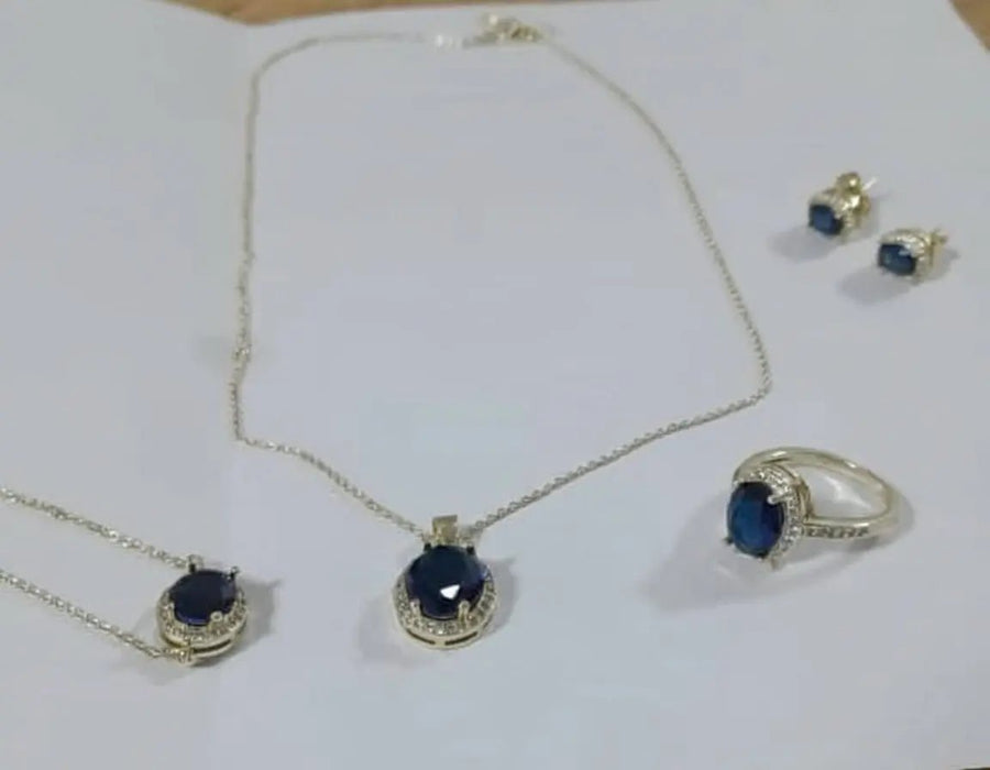 4-piece jewelry set features a striking dark blue stone Murukali.com