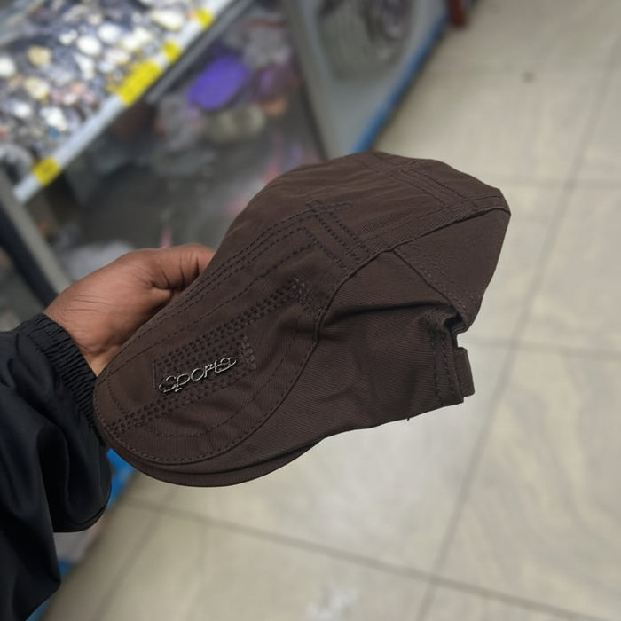 Sports Dark Brown Cotton Flat Cap