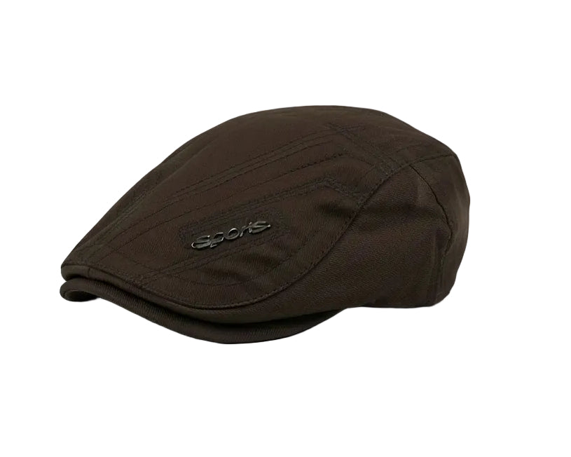 Sports Dark Brown Cotton Flat Cap
