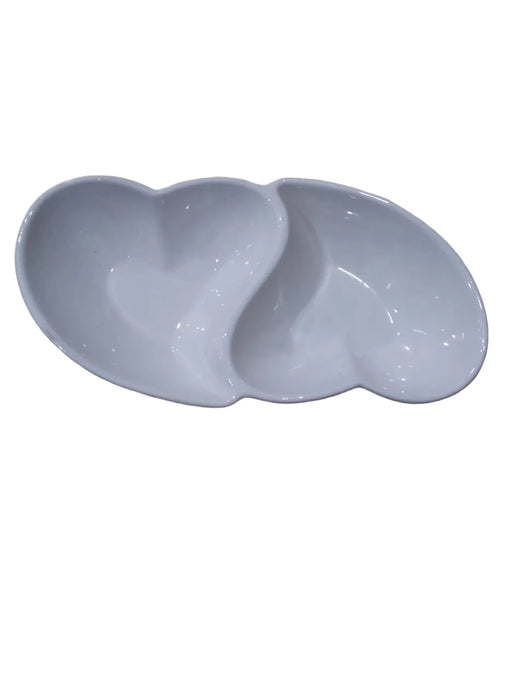Double Heart Ceramic Divided Snack Bowl