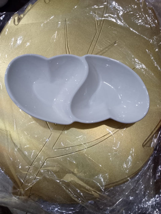 Double Heart Ceramic Divided Snack Bowl