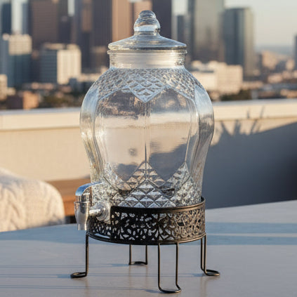 Glass Beverage Dispenser with Metal Stand 5L