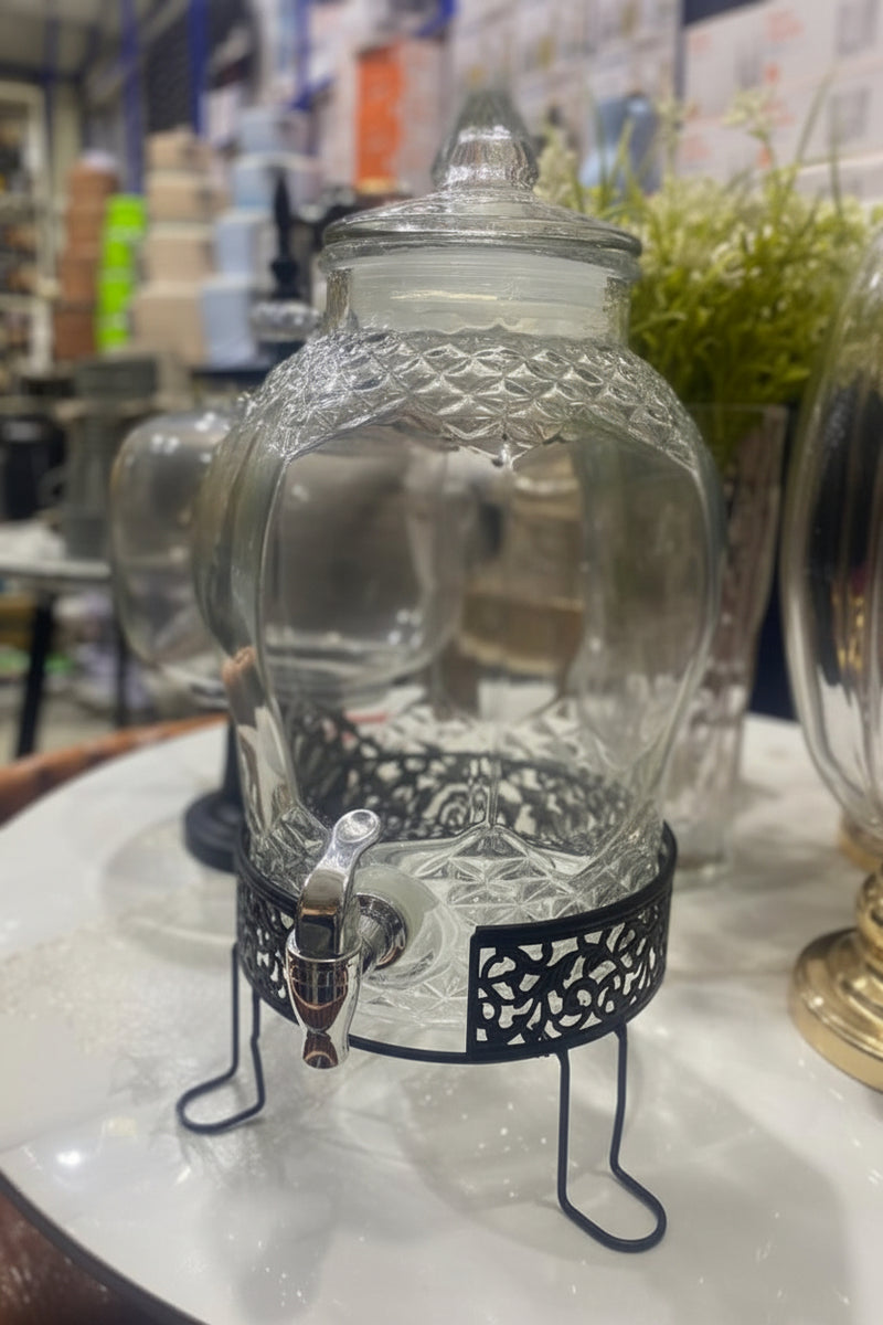 Glass Beverage Dispenser with Metal Stand 5L