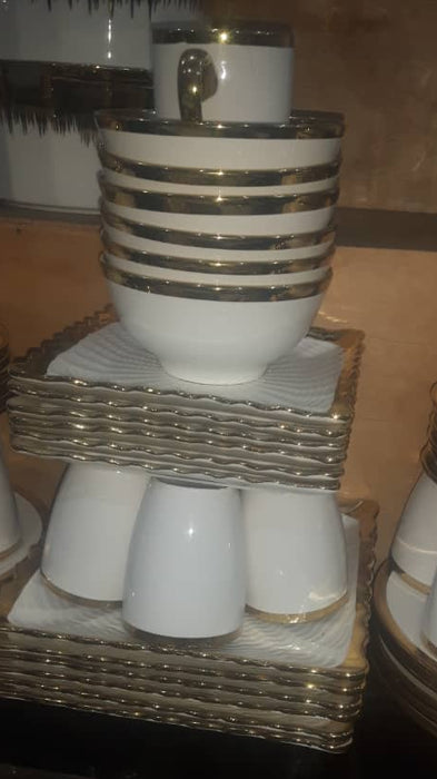 Gold-Rimmed Ceramic Tea & Coffee Dinnerware Set