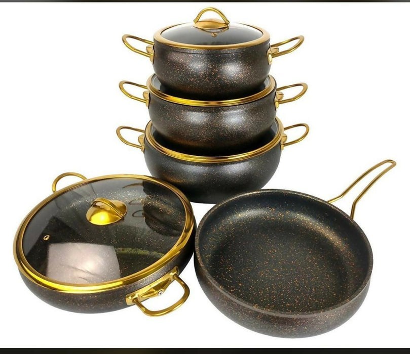 Premium Granite Non-Stick Cookware Set – Multi-Pot & Pan Set with Gold Handles 5 pcs