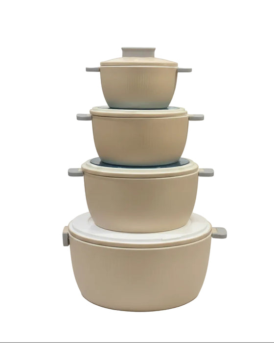 Cream Ribbed Insulated Hot Pot Casserole Set (4)