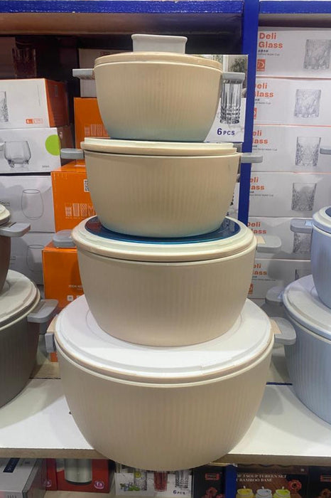 Cream Ribbed Insulated Hot Pot Casserole Set (4)