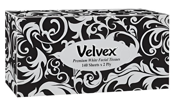 Velvex Premium White Facial Tissues - Black 200 MM x 215MM