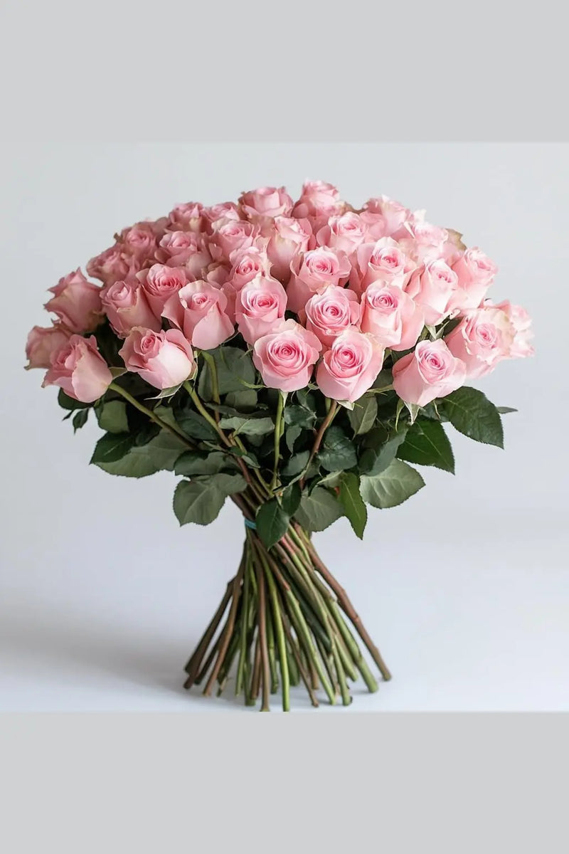 A Wrapped 100 Flowers Fresh Pink Roses Bouquet - Murukali.com