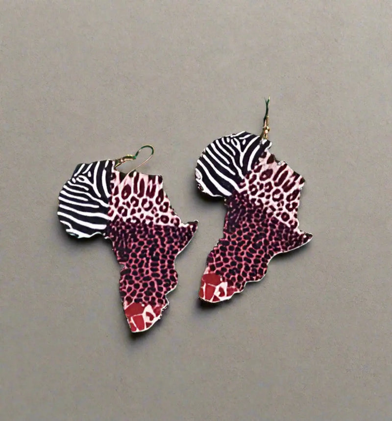 Africa-shaped Animal Print Earrings Murukali.com