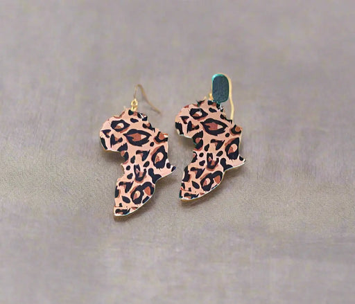 African Continent Shaped Earrings with Leopard Pattern Murukali.com