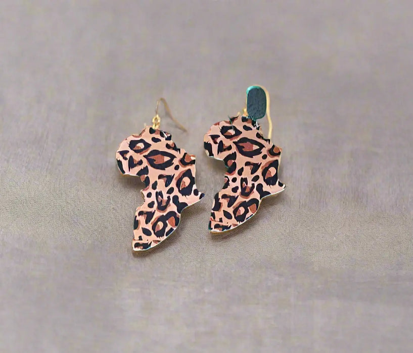 African Continent Shaped Earrings with Leopard Pattern Murukali.com