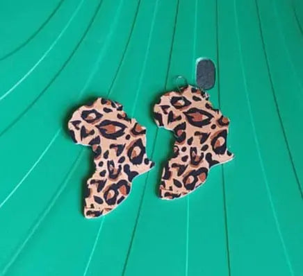 African Continent Shaped Earrings with Leopard Pattern Murukali.com