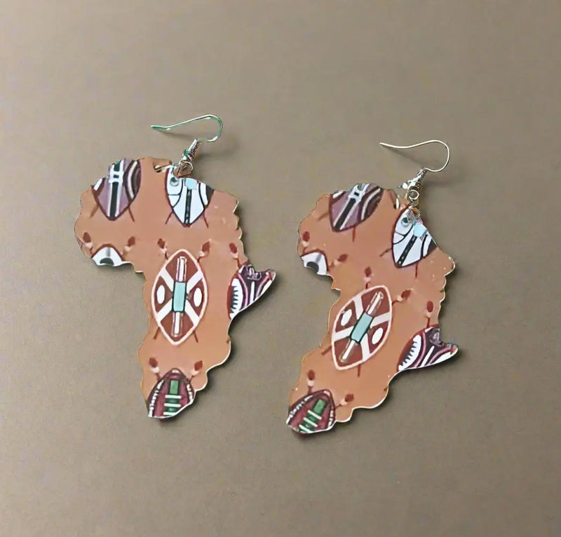African Map Wooden Earrings Murukali.com