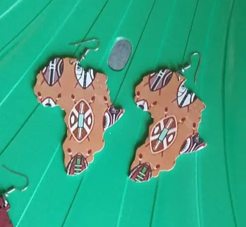 African Map Wooden Earrings Murukali.com