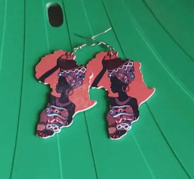 African Map Wooden Earrings Murukali.com
