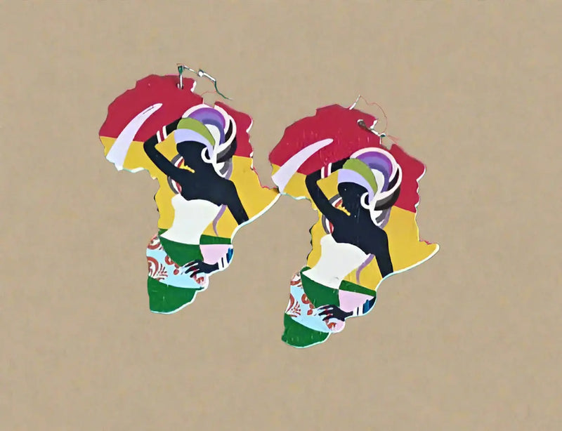 African Woman Map Earrings Murukali.com