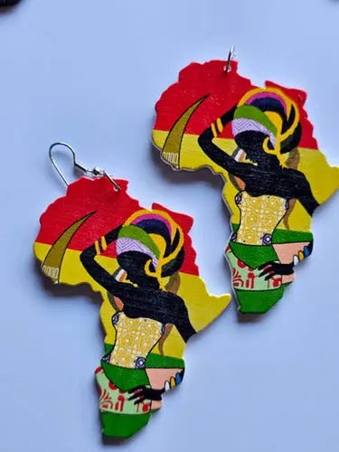 African Woman Map Earrings Murukali.com