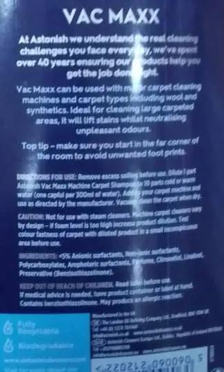 Astonish Specialist Vac Maxx Machine Carpet Shampoo 1L Murukali.com