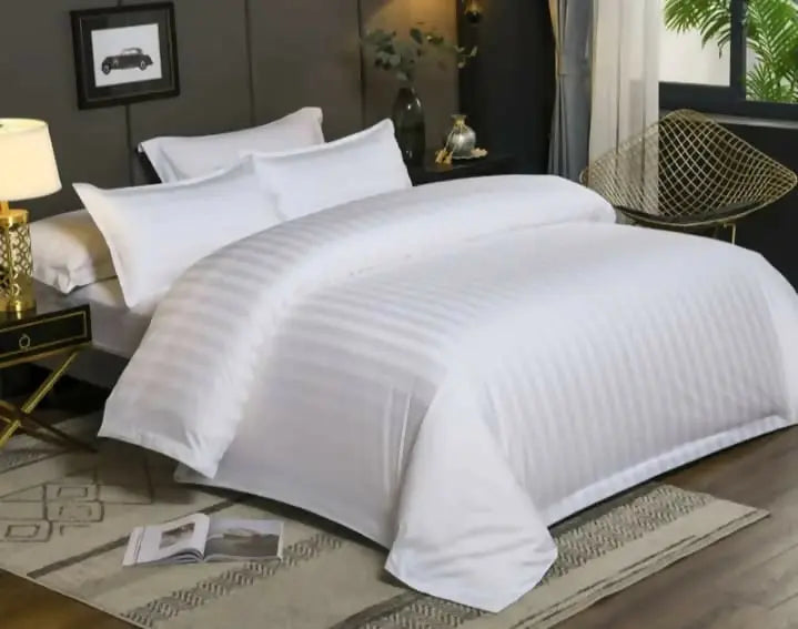BED SHEET WHITE SATIN STRIPE 300 THREAD COUNT 100% COTTON WITH 2 ...