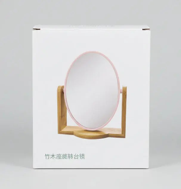 Bamboo Stand Double-Sided Makeup Mirror
