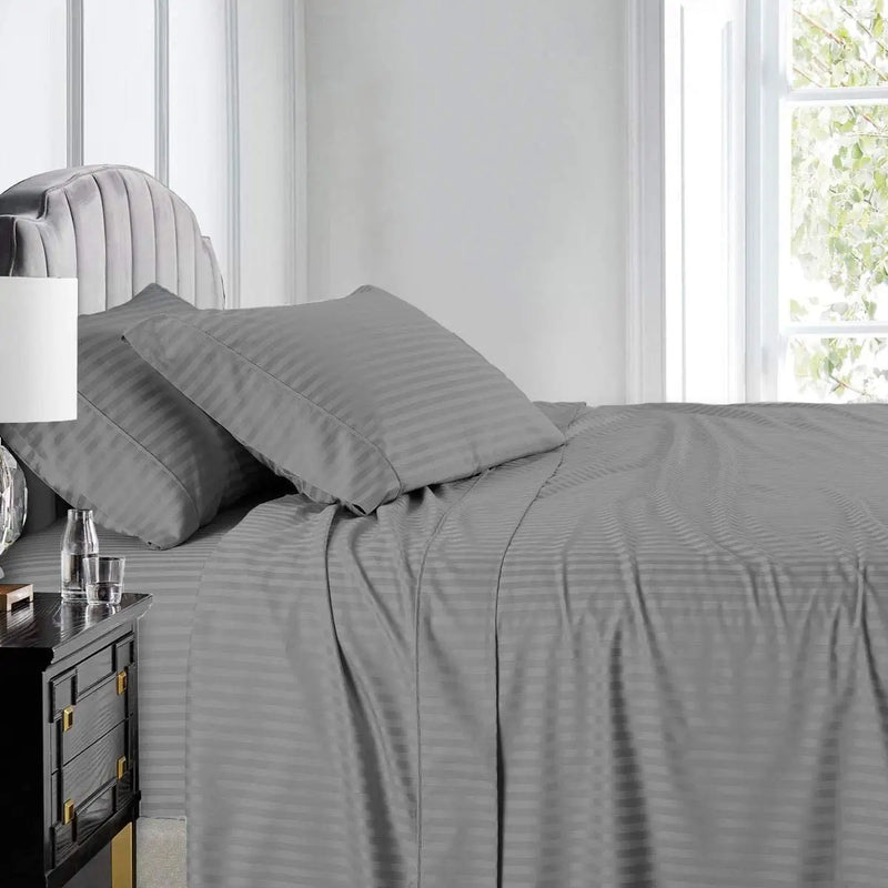 Bedsheet Double Satin Hotel Quality STRIPE GREY 2*2 murukali.com