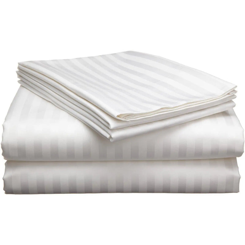 Bedsheet Double Satin Hotel Quality STRIPE White 2*2 murukali.com